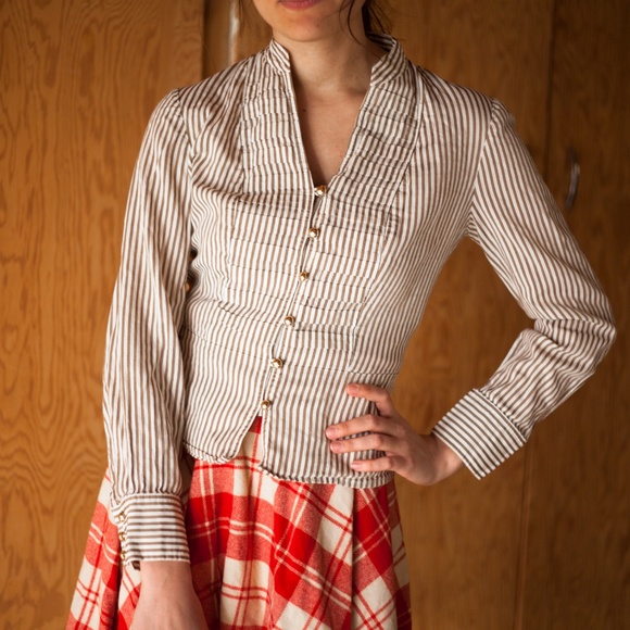 Button Up Striped Military Style Blouse - Picture 4 of 6